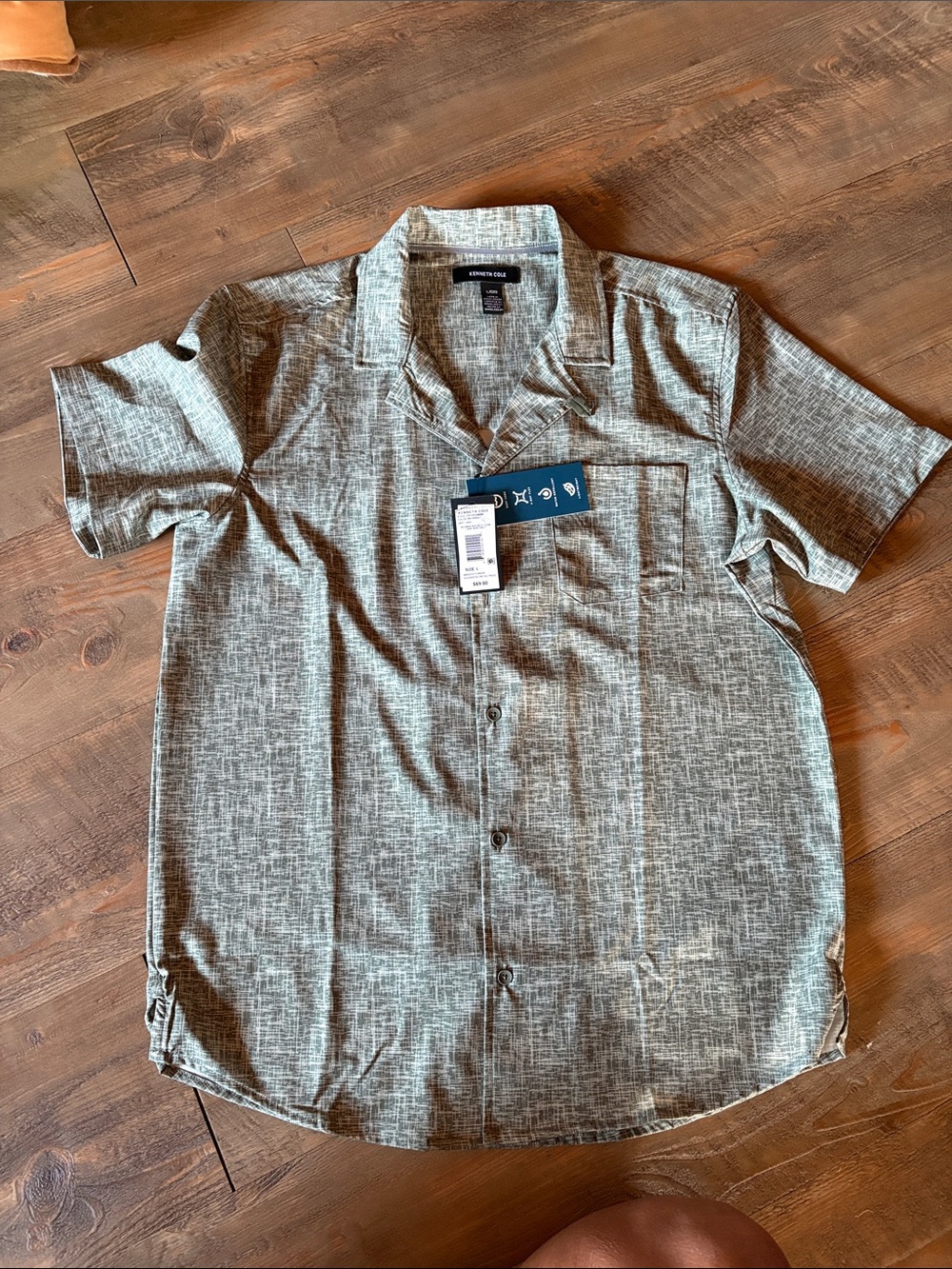 Kenneth Cole Short Sleeve Button-Down Shirt - Heather Green
